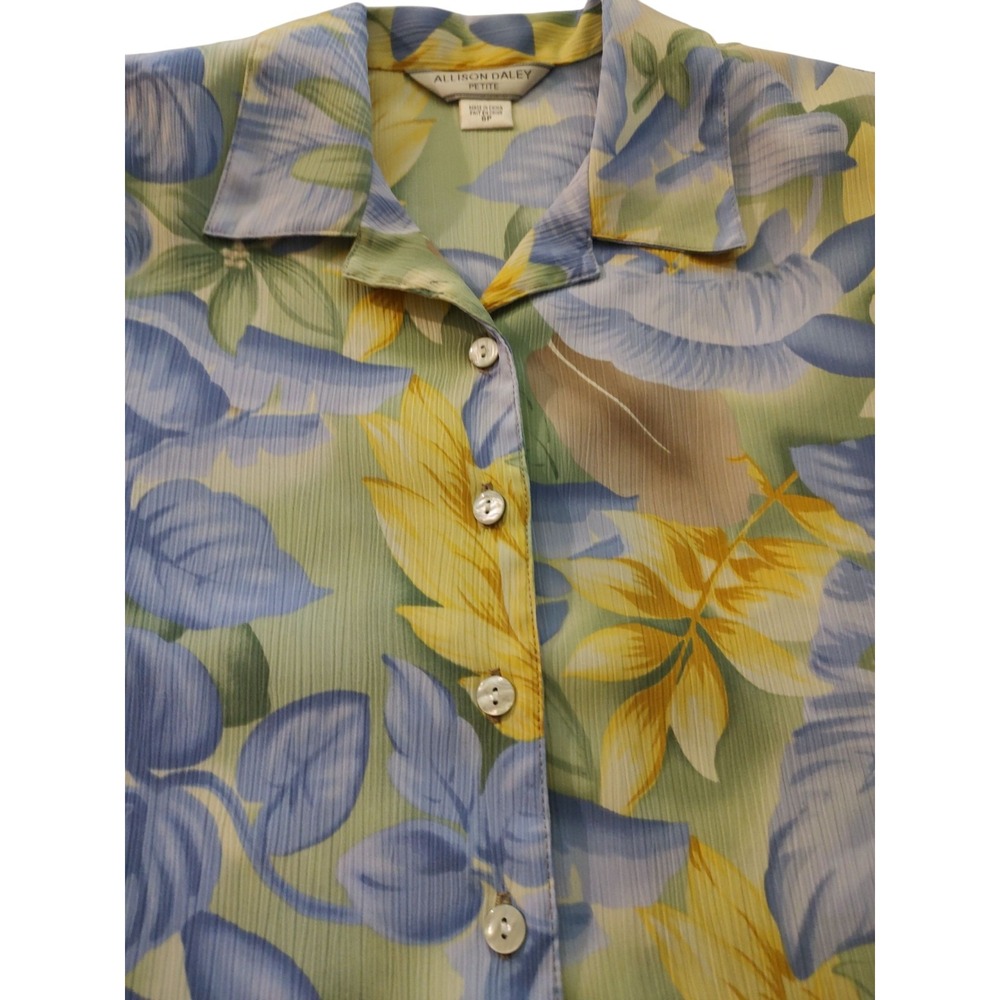 Vintage Allison Daley Blouse Yellow Short Sleeve Shoulder Pads Floral Womens 8 P